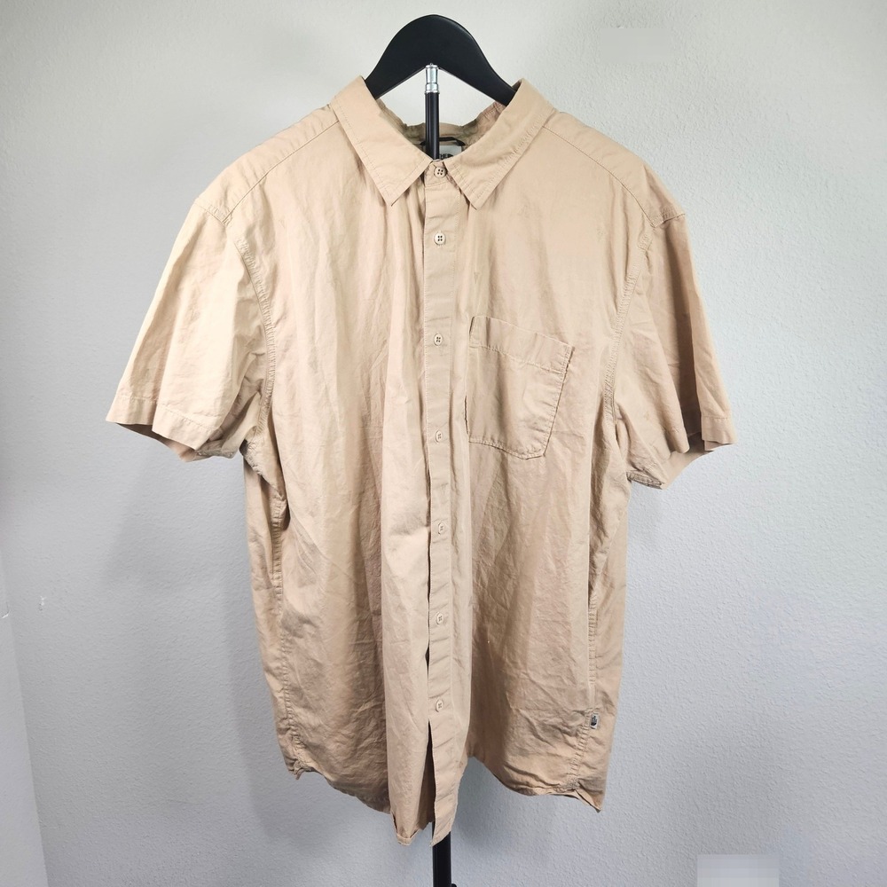 The North Face Button Up Shirt Mens XXL Tan Embroidered Short Sleeve Gorpcore